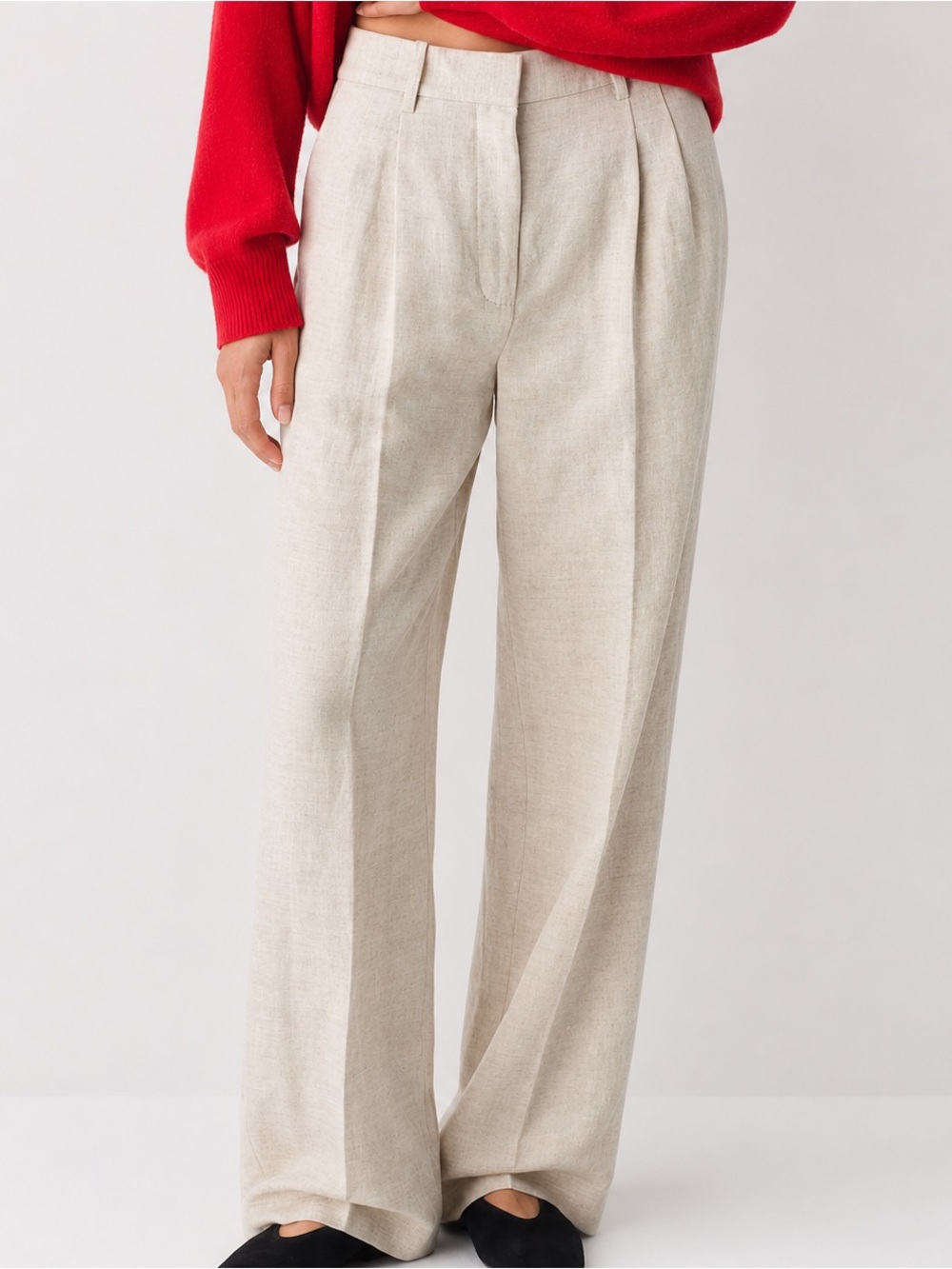 Wilfred Aritzia Effortless Linen Wide Leg Pants Natural Beige Size 2